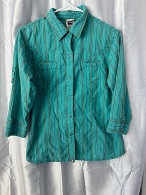 North Face Turquoise Striped Button-Up Shirt